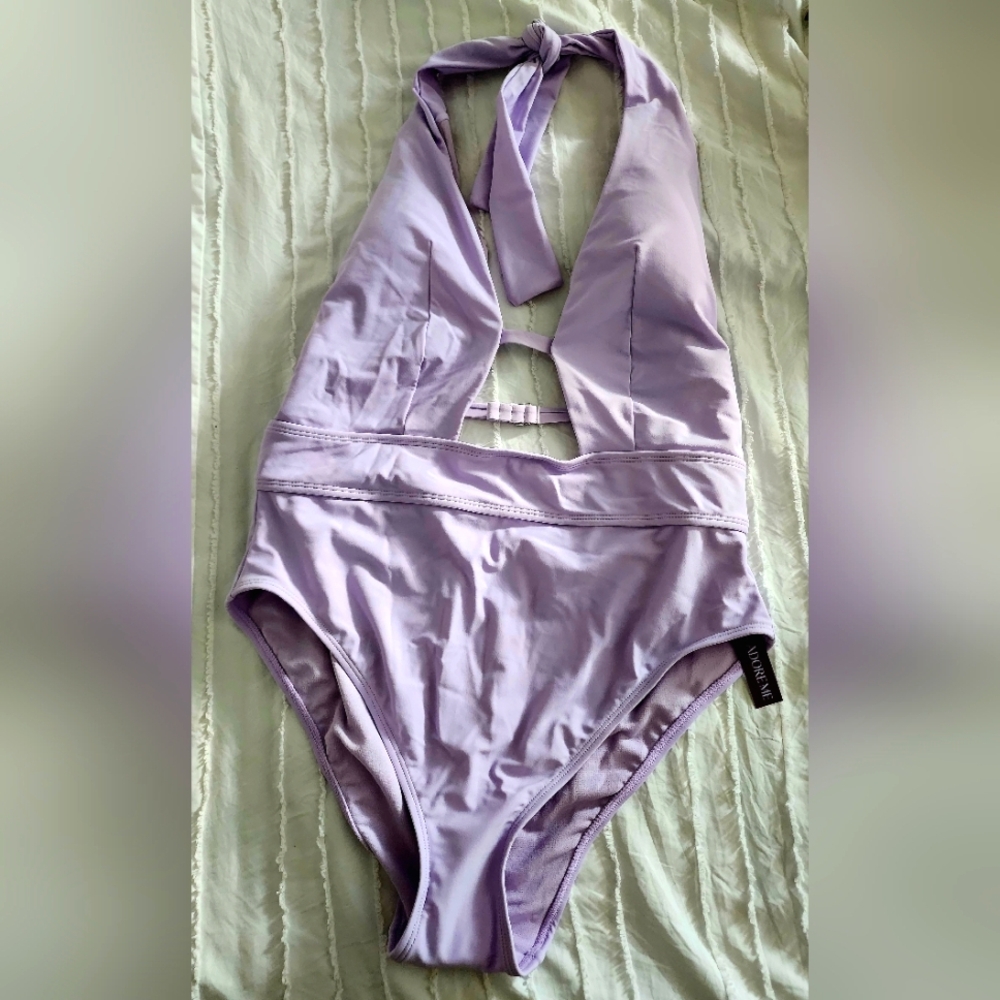 Adore Me Lavender Halter One-Piece Swimsuit Large